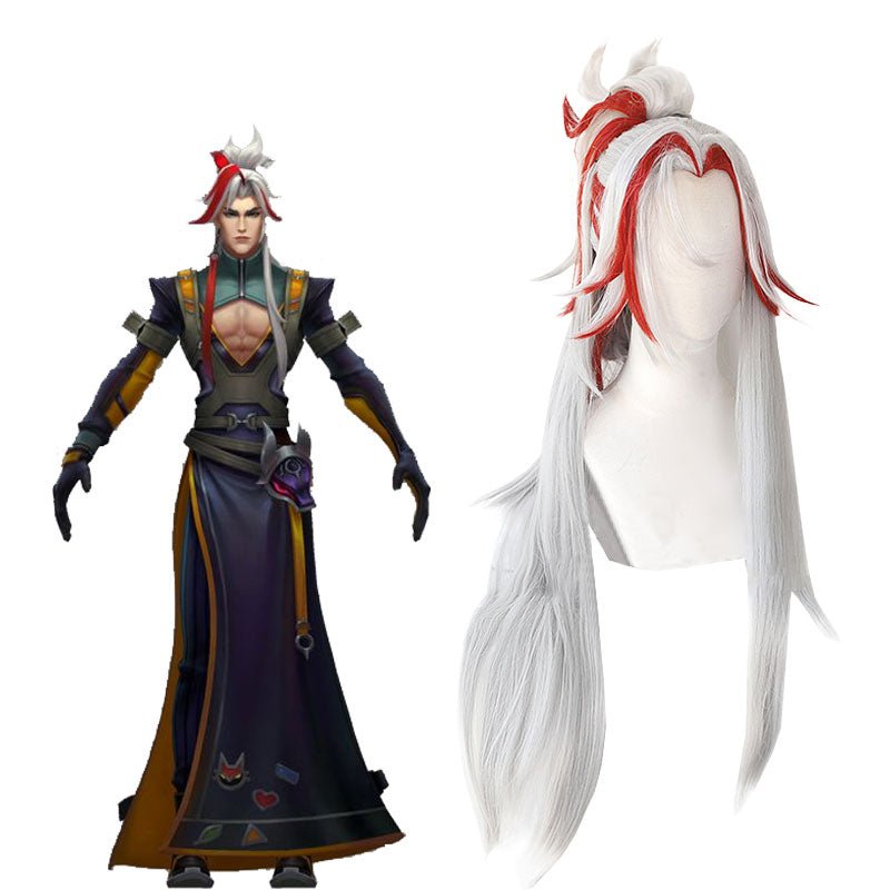 LOL Heartsteel Yone Grey Mixed Red Cosplay Wig - lemailwigs