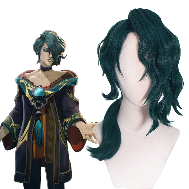 LOL Hwei Short Curly Dark Green Cosplay Wig - lemailwigs