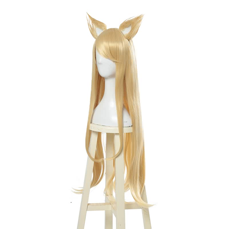 LOL KDA Ahri Long Straight Blonde Cosplay Wigs With Ears - lemailwigs