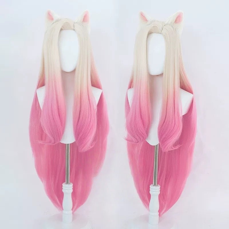 LOL KDA BADDEST Ahri Pink Gradient Cosplay Wig - lemailwigs