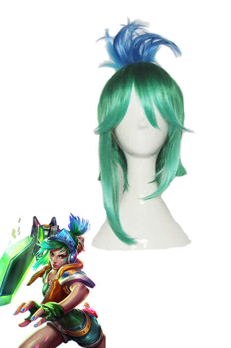 LOL Riven Green Mixed Blue Cosplay Wig - lemailwigs