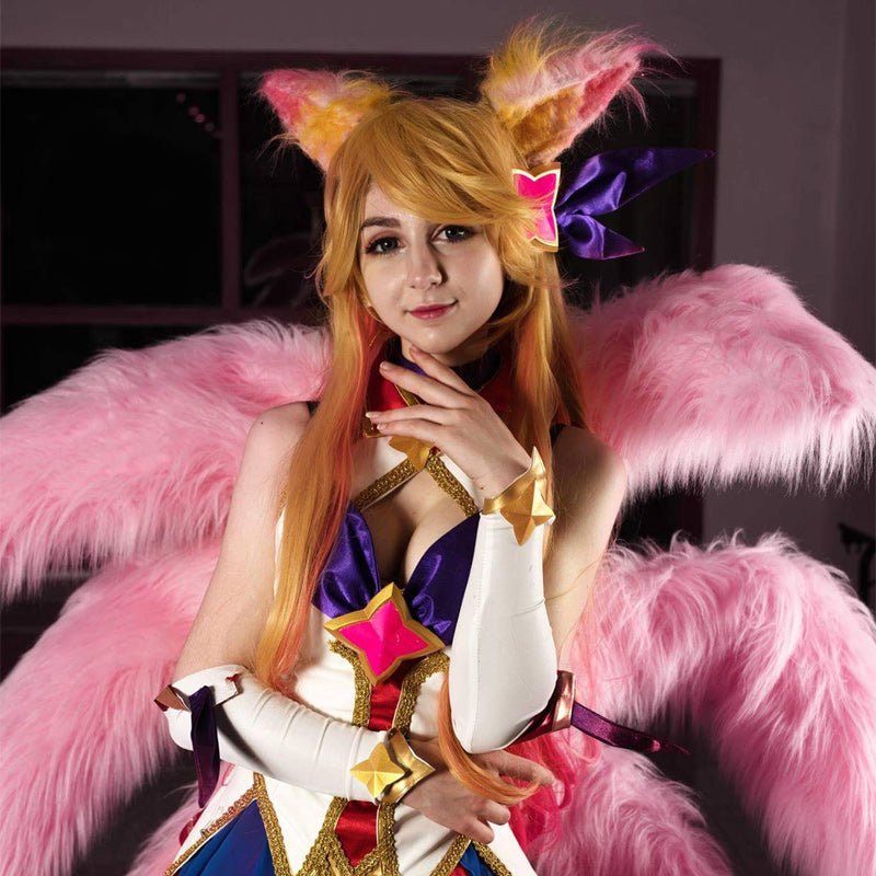 LOL Star Guardians Ahri Cosplay Wigs Synthetic Long Blonde Mixed Pink Curly Women Hair Wigs - lemailwigs