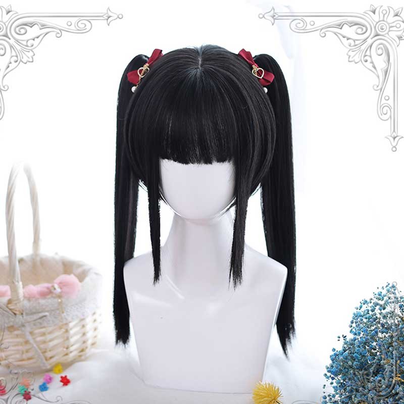Lolita 45cm Long Black Ponytail Wigs - Black - lemailwigs