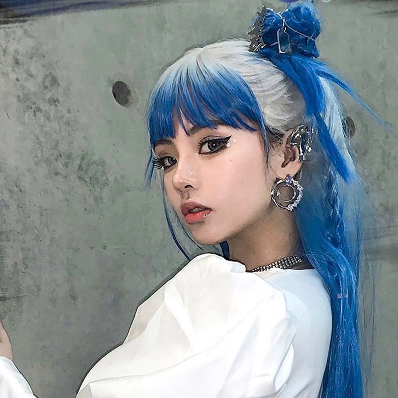 Lolita Hairs Gradient White Blue Cool Girls Fashion Women Cosplay Wigs - lemailwigs