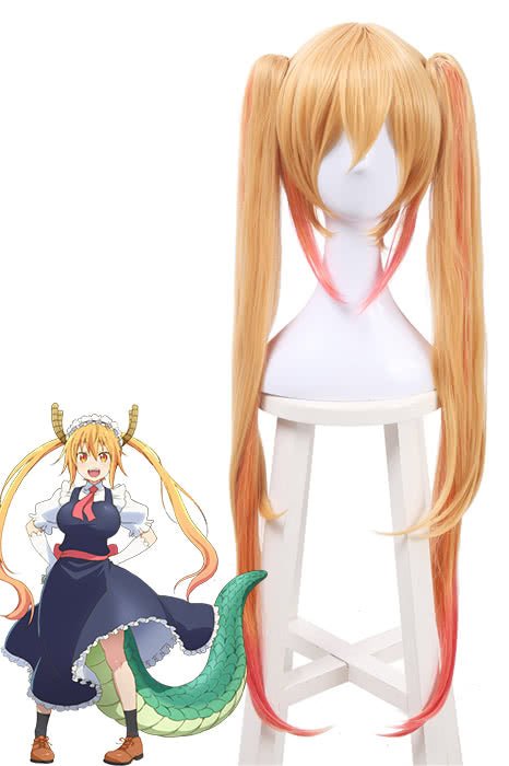 Miss Kobayashi's Dragon Maid Tohru Long Straight Blonde Mixed Pink Ponytail Cosplay Wigs - lemailwigs