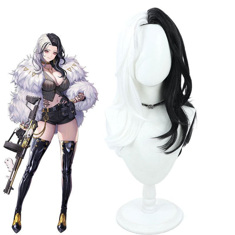 Nikke The Goddess of Victory Rosanna Black mixed White Cosplay Wig - lemailwigs