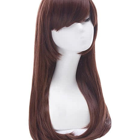 OW D.va Medium Long Straight Hair With Bangs Brown Synthetic Women Cosplay Wigs - lemailwigs
