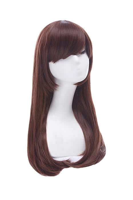 OW D.va Medium Long Straight Hair With Bangs Brown Synthetic Women Cosplay Wigs - lemailwigs