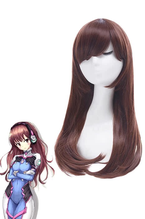 OW D.va Medium Long Straight Hair With Bangs Brown Synthetic Women Cosplay Wigs - lemailwigs