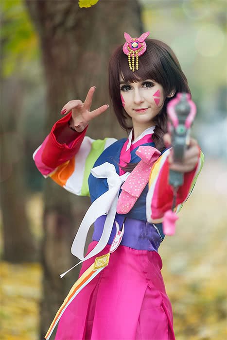 OW D.va Medium Long Straight Hair With Bangs Brown Synthetic Women Cosplay Wigs - lemailwigs