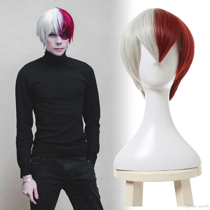 Shoto Todoroki White Mixed Red Men Cosplay Wigs - lemailwigs