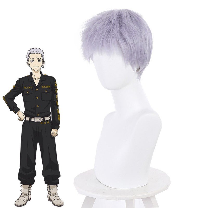 Tokyo Revengers Takashi Mitsuya Purple Mixed Grey Short Cosplay Wigs - lemailwigs
