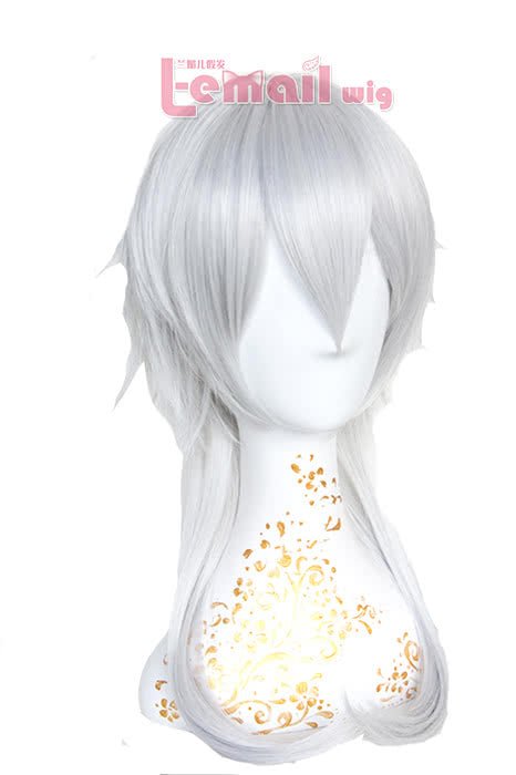 Touken Ranbu Tsurumaru Kuninaga White Synthetic Hair Silver Grey Medium Long Straight Cosplay Wigs - lemailwigs