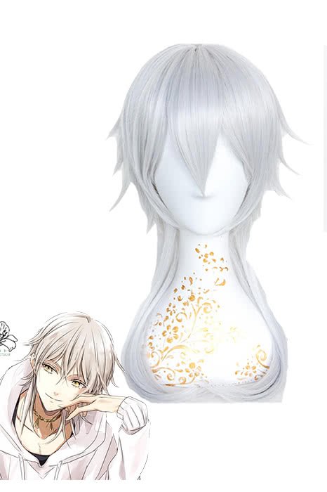 Touken Ranbu Tsurumaru Kuninaga White Synthetic Hair Silver Grey Medium Long Straight Cosplay Wigs - lemailwigs