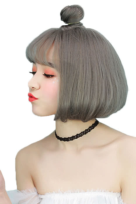 Women Fashion Hair Multi Color Bob Bobo Style Synthetic Fashion Wigs with Thin Air Bangs - lemailwigs