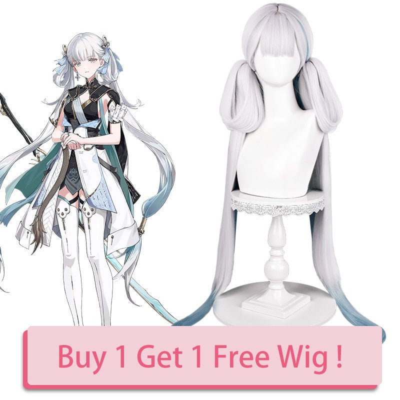 Wuthering Waves Jinhsi White mixed Blue Long Ponytail Cosplay Wig - lemailwigs