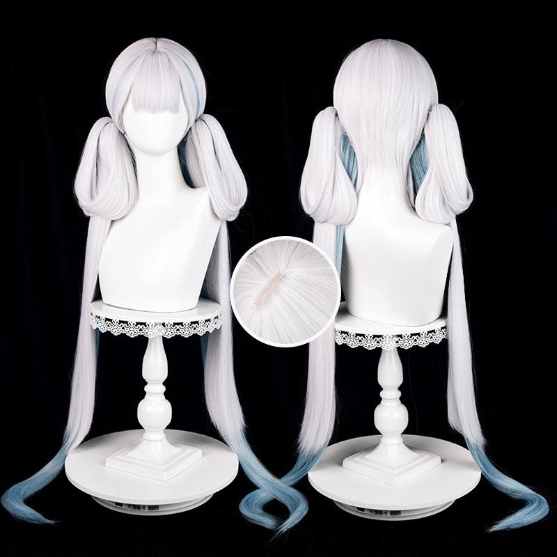 Wuthering Waves Jinhsi White mixed Blue Long Ponytail Cosplay Wig - lemailwigs