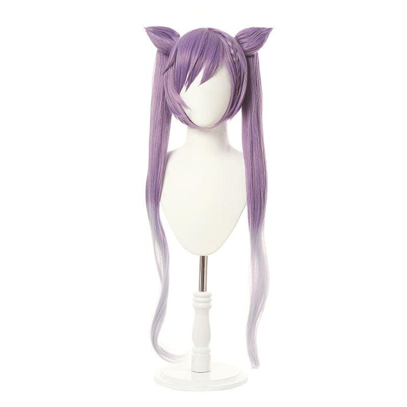 Game Genshin Impact Keqing Long Mixed Purple Ponytail Cosplay Wigs With Ears