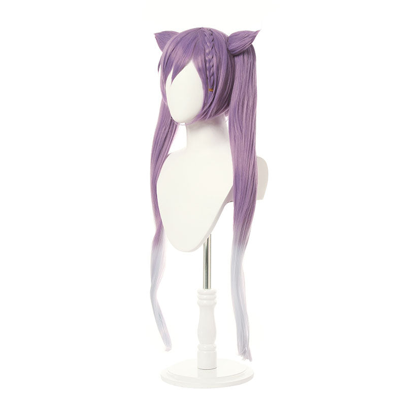 Game Genshin Impact Keqing Long Mixed Purple Ponytail Cosplay Wigs With Ears