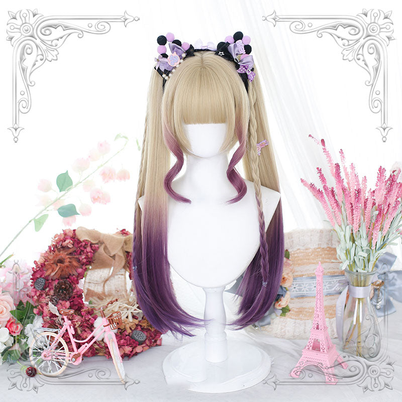 Lolita Blonde Mixed Purple Long Straight Cosplay Wig