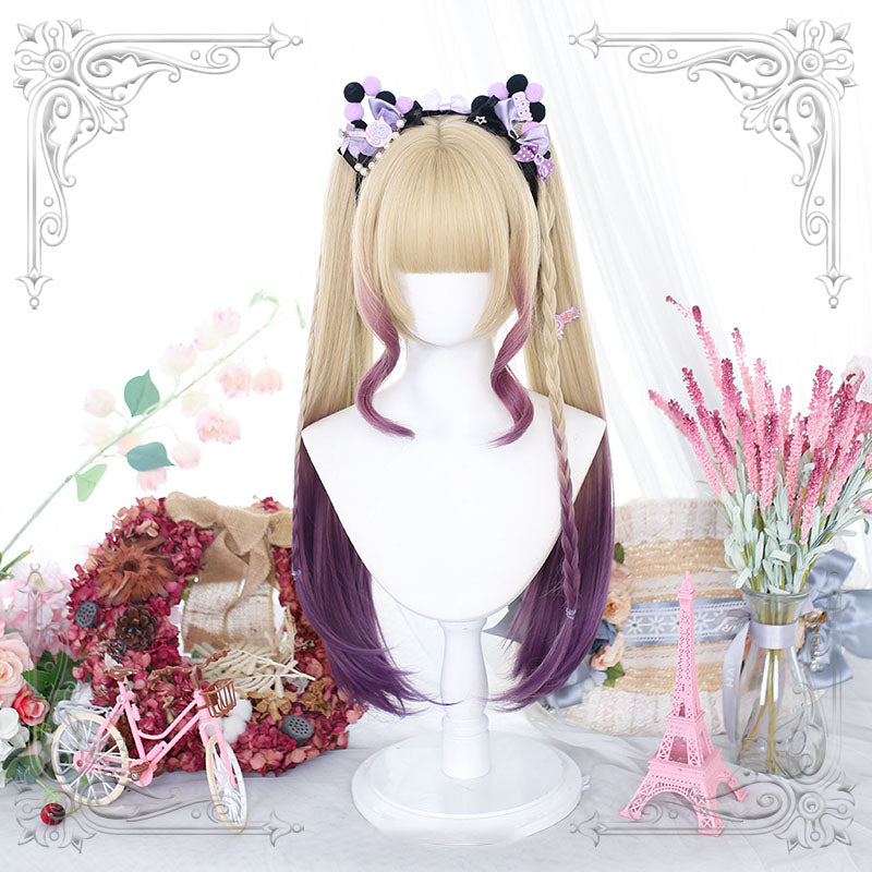 Lolita Blonde Mixed Purple Long Straight Cosplay Wig