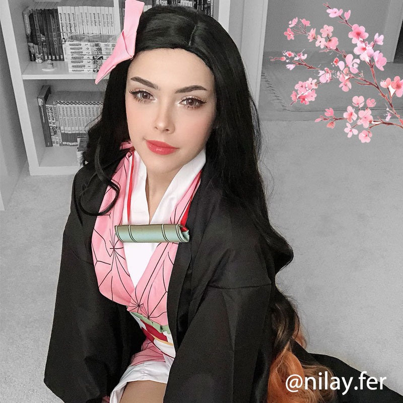 Demon Slayer Kamado Nezuko Long Curly Gradient Cosplay Wig