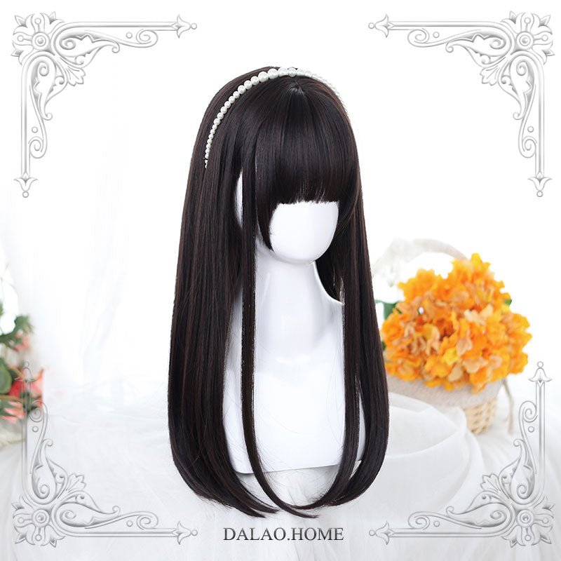 Harajuku Soft Girl Brown and black Long Straight Lolita Wig - lemailwigs