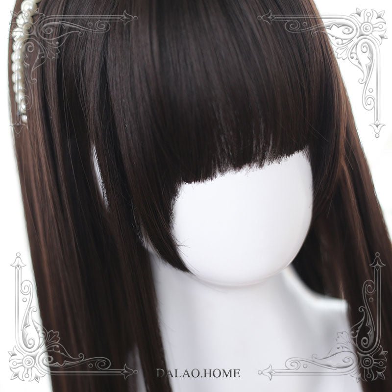 Harajuku Soft Girl Brown and black Long Straight Lolita Wig - lemailwigs