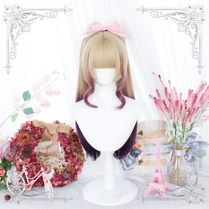 Lolita Blonde Mixed Purple Long Straight Cosplay Wig - lemailwigs