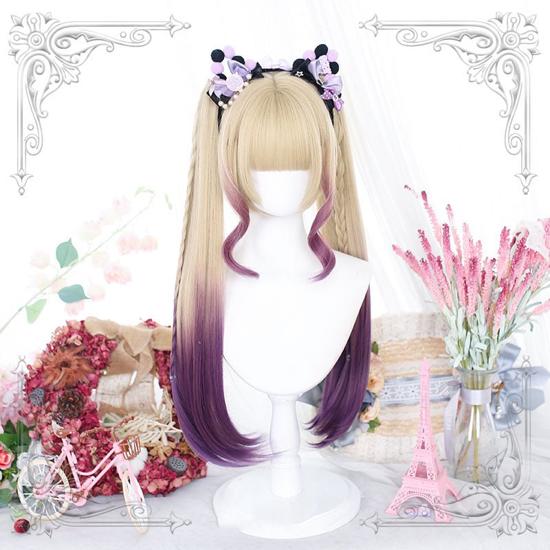 Lolita Blonde Mixed Purple Long Straight Cosplay Wig - lemailwigs