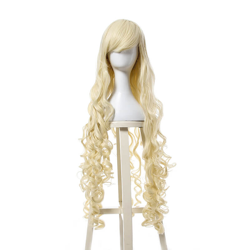 100cm Long Curly White Blonde Black Brown Cosplay Wigs CB64 - Blonde - lemailwigs
