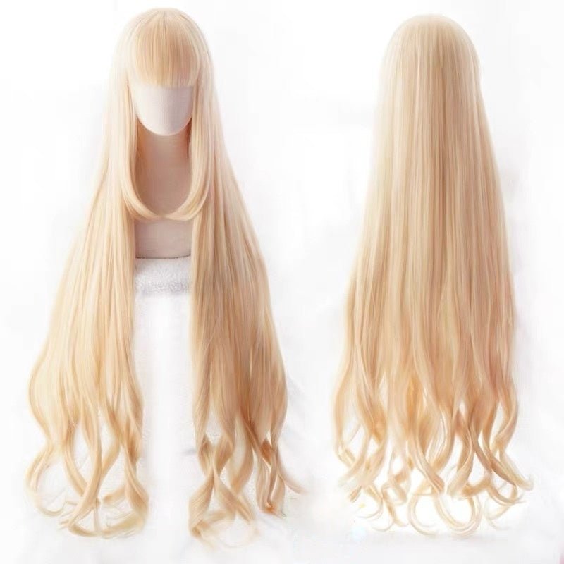 110cm Long Blonde Curly Arknights Nightingale Cosplay Wigs with Flat Bang - lemailwigs
