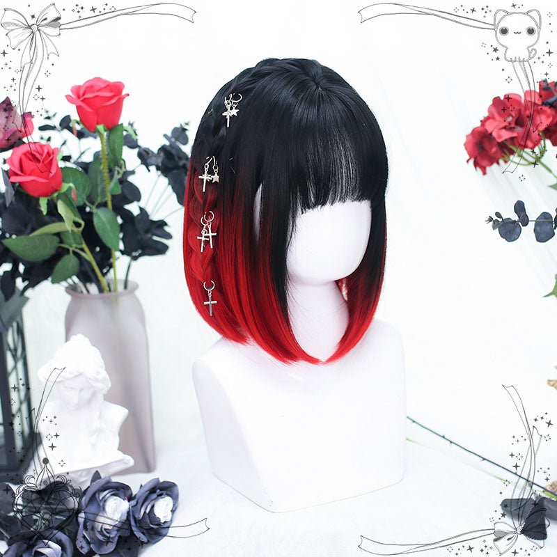 30cm Short Black Mixed Red BoBo Lolita Cosplay Wig - lemailwigs