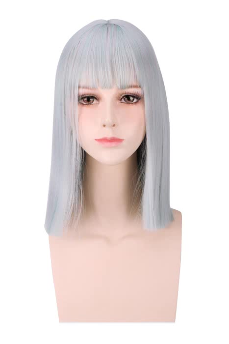 35cm Silver Mixed Blue Fashion Women Medium Straight Wigs - lemailwigs