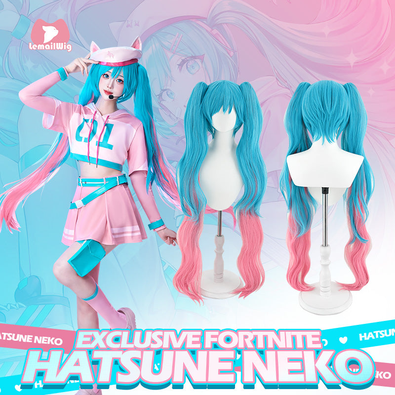 【48HR SHIP】L-email Wig Exclusive Hatsune Miku Fortnite Neko Pink Cosplay Full Set