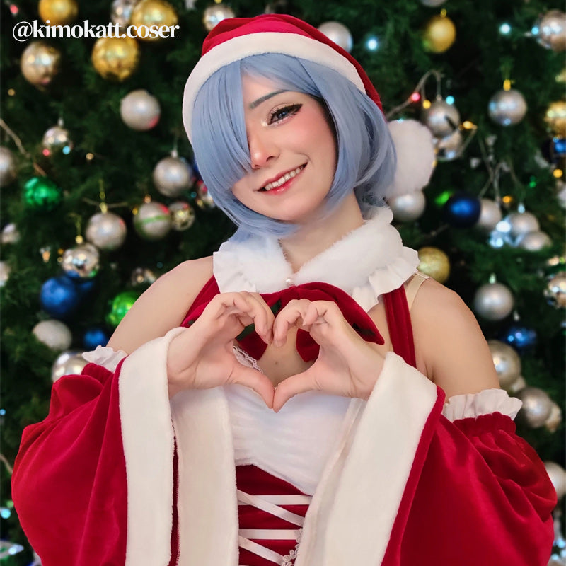 【48HR SHIP】L-email Wig Re: ZERO -Starting Life in Another World Rem Ram Fanart Christmas Cosplay Costume