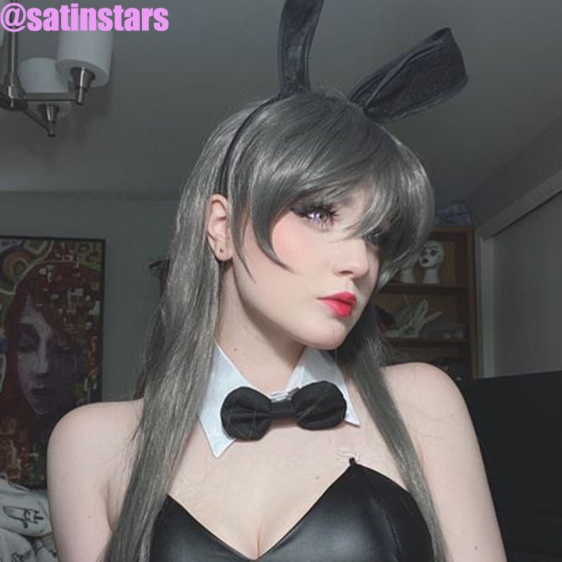 【48HR SHIP】Anime Seishun Buta Yarou wa Bunny Girl Senpai no Yume wo Minai Sakurajima Mai Dark Gray Cosplay Wigs - lemailwigs