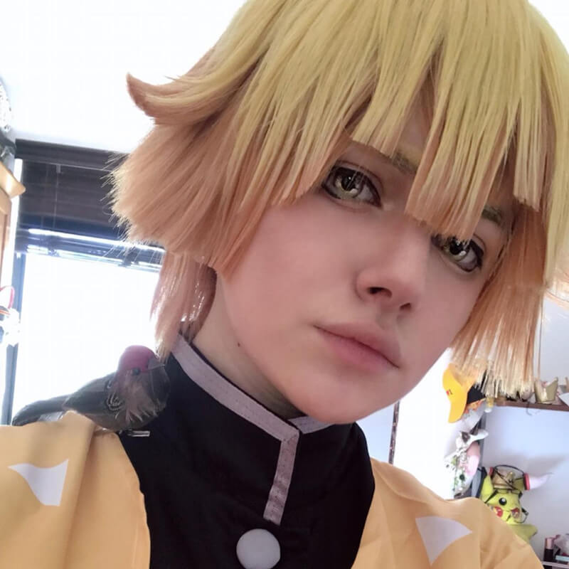【48HR SHIP】Demon Slayer / Kimetsu no Yaiba Agatsuma Zenitsu Short Orange Gradient Men Cosplay Wigs - lemailwigs