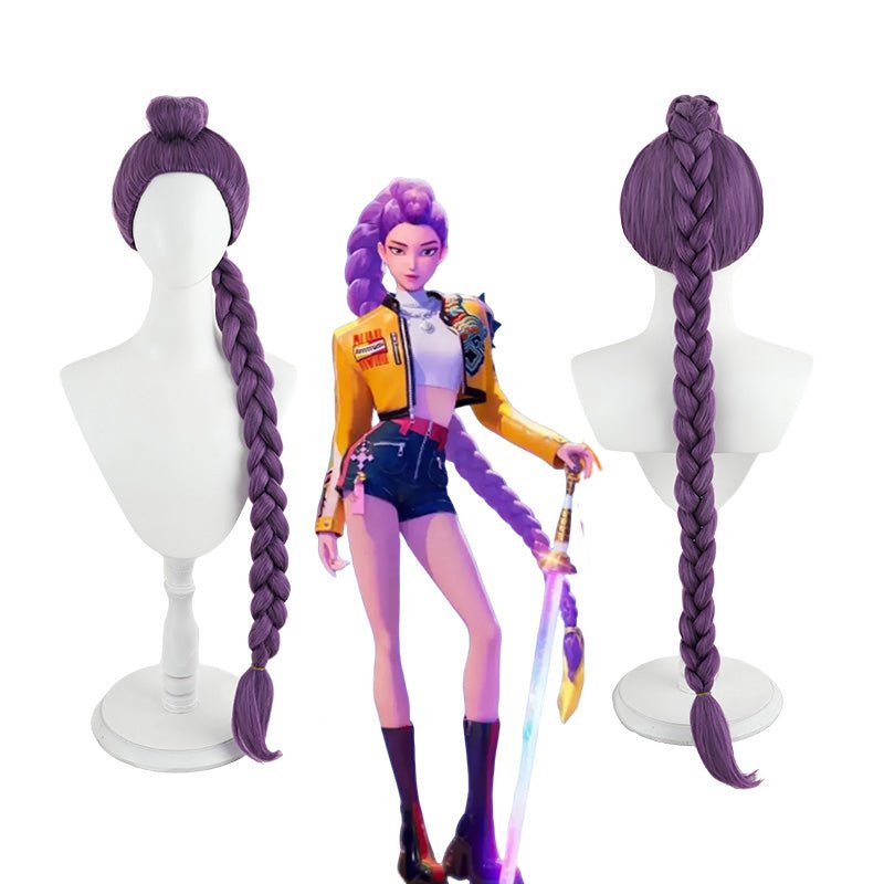 Perruque Cosplay Violette - Cheveux Longs Queue De Cheval Tressée - Déguisement Anime Demon Hunter Pour Halloween Et Carnaval - 5