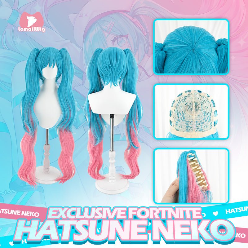 【48HR SHIP】L - email Wig Exclusive Fortnite Neko Hatsune Miku Cosplay Wig - lemailwigs