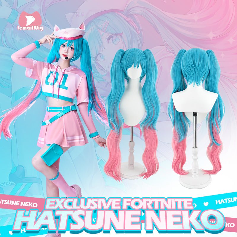 【48HR SHIP】L - email Wig Exclusive Hatsune Miku Fortnite Neko Pink Cosplay Full Set - lemailwigs