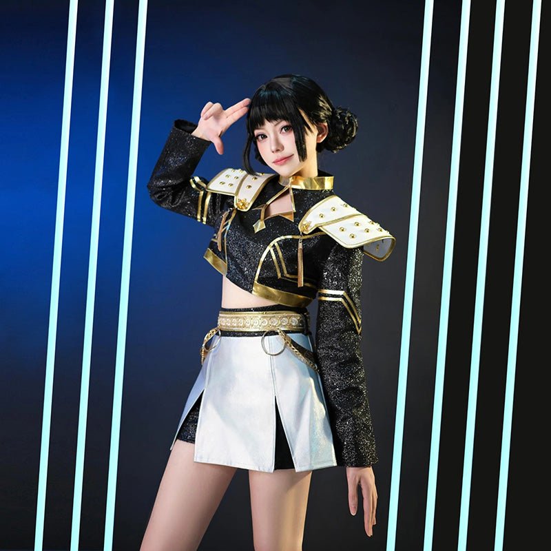 【48HR SHIP】L - email Wig Huntrix Kpop Demon Hunter Zoey Golden Black Cosplay Costume And Wig Full Set - lemailwigs