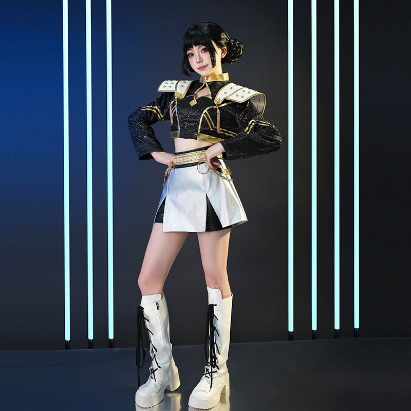 【48HR SHIP】L - email Wig Huntrix Kpop Demon Hunter Zoey Golden Black Cosplay Costume And Wig Full Set - lemailwigs