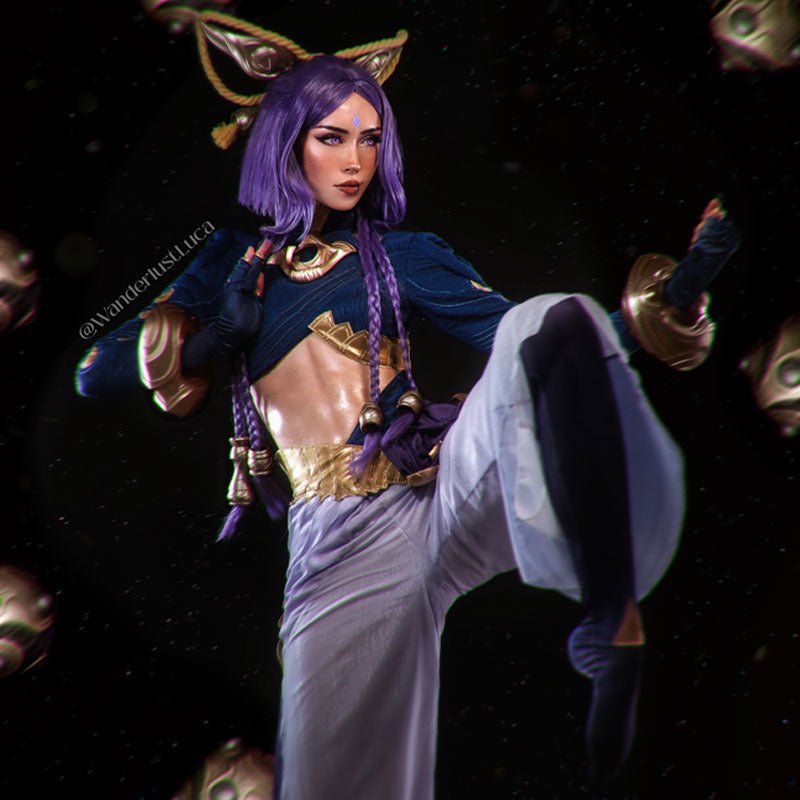 【48HR SHIP】L - email Wig League of Legends Yunara Purple Cosplay Costume Wig Full Set - lemailwigs