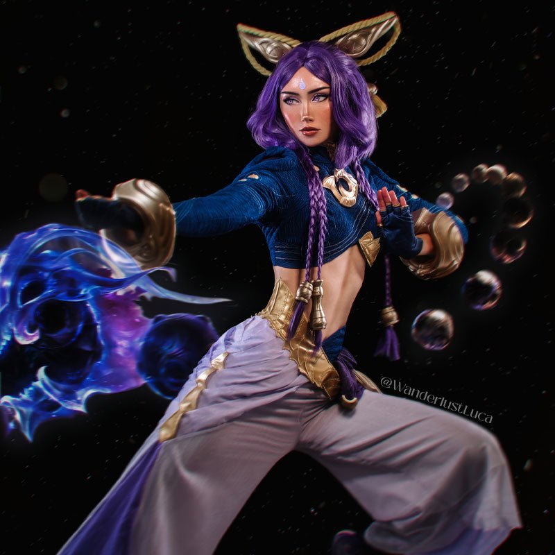 【48HR SHIP】L - email Wig League of Legends Yunara Purple Cosplay Costume Wig Full Set - lemailwigs
