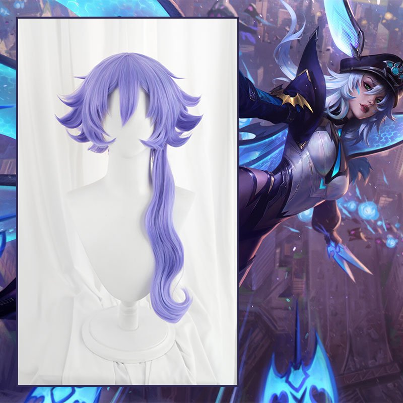 【48HR SHIP】LOL Battle Bat Xayah Purple Cosplay Wig - lemailwigs
