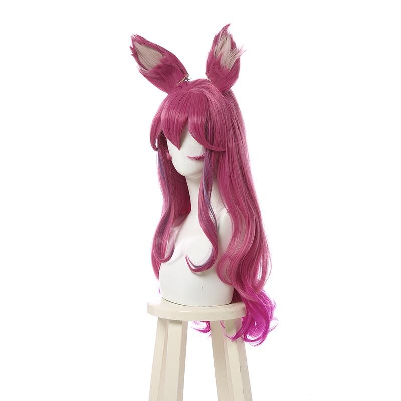 【48HR SHIP】LOL Spirit Blossom Ahri Long Curly Pink Gradient Cosplay Wigs With Ears - lemailwigs