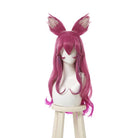 【48HR SHIP】LOL Spirit Blossom Ahri Long Curly Pink Gradient Cosplay Wigs With Ears - lemailwigs