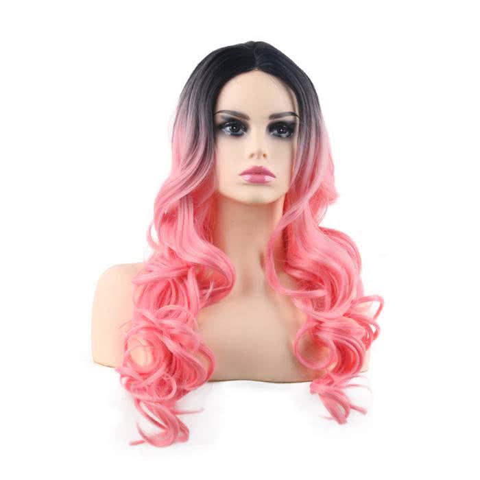 60cm Long Classic Curly Black Gradient Brown Pink Grey Charms Fashion Wigs - lemailwigs