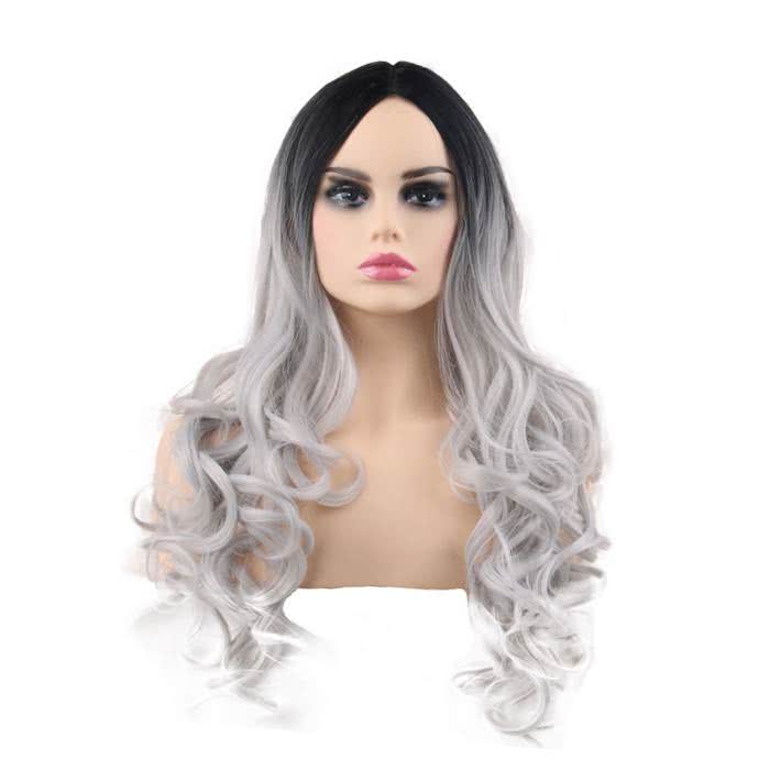 60cm Long Classic Curly Black Gradient Brown Pink Grey Charms Fashion Wigs - lemailwigs